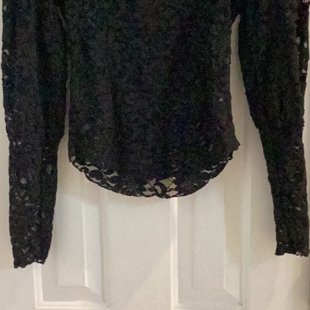 Free People Black Lace Top w/ Puffed Sleeves - Picture 3 of 8